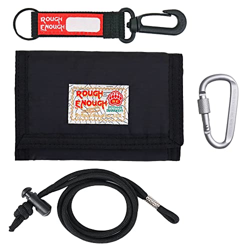 Rough Enough Kids Wallet for Boys Neck Lanyard Wallet with Zipper Coin Purse Card Holder Case Black Nylon