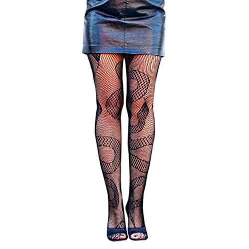 Millennials In Motion Snake Fishnet Stockings Patterned Tights Fairycore Grunge Cosplay Mall Goth Rocker Lolita Gothic Alternative Anarchy Witch Fish Nets Mesh Embroidered Pantyhose