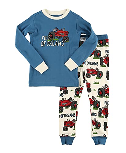 Lazy One Warm Long-Sleeve PJ Sets for Girls and Boys, Funny Kids' Pajama Sets, Cozy, Comfy, Farming, Tractor (Field of Dreams, 4T)