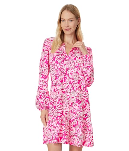 Lilly Pulitzer Women's Alyssa Long Sleeve Dress, Passion Fruit Pink Absolutely Flamazing