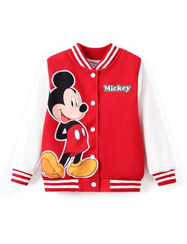 Disney Mickey and Friends Mickey Mouse Boys Varsity Bomber Letterman Baseball Jacket Letter Print Lightweight Sweatshirt Color Block Coat 7-8 Years