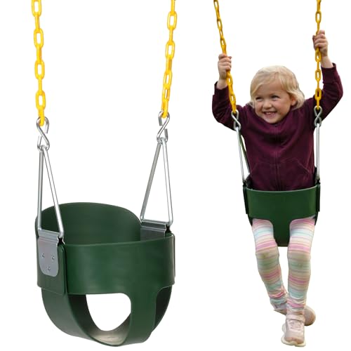 Eastern Jungle Gym Heavy-Duty High Back Full Bucket Toddler Swing Seat | Coated Swing Chains Fully Assembled | Green Swing Set Accessory