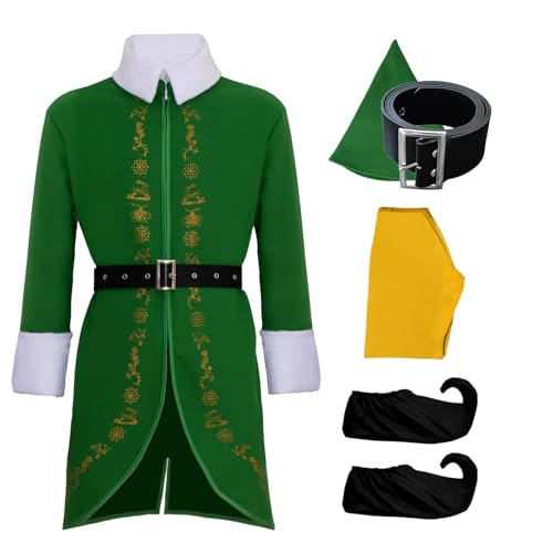 Buddy the Elf Costume for Adult Men, Christmas and Halloween Cosplay Costumes Full Set for Elf Movi