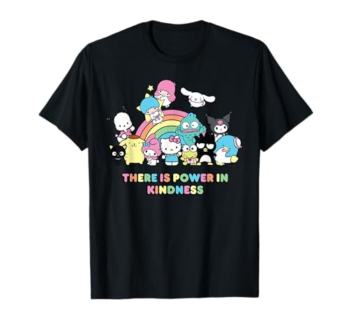 Sanrio Hello Kitty & Friends Power in Kindness Black Classic Fit T-Shirt, Crew Neck, Short Sleeve