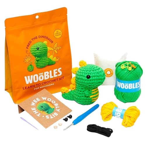 The Woobles Beginners Crochet Kit with Easy Peasy Yarn as seen on Shark Tank - with Step-by-Step Video Tutorials - Fred The Dinosaur