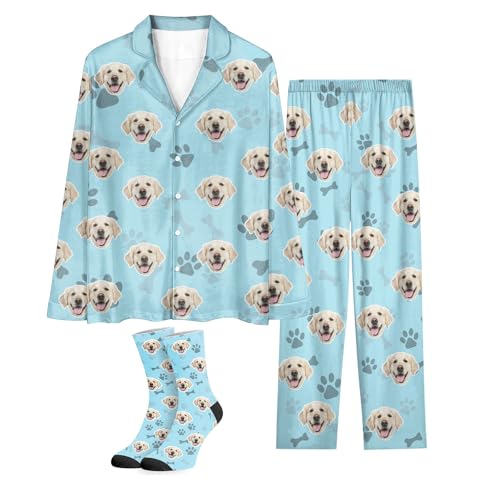 COLORSFORU Personalized Pajamas with Faces for Men Women, Pajamas Gifts For Family,Cat Mom,Dog Mom, Custom Christmas Pj