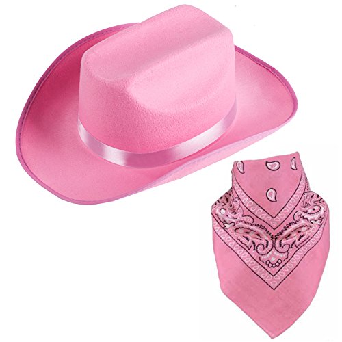 Funny Party Hats Cowboy Hat - Western Hat with Paisley Bandanna - Dress Up Clothes (Pink Cowgirl Hat with Pink Paisley Bandana)