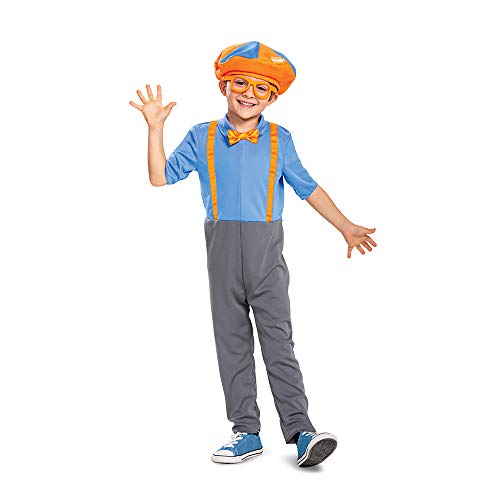 Blippi Costume for Kids, Official Blippi Jumpsuit Outfit with Hat and Bowtie, Classic Toddler Size Medium (3T-4T) Multicolored