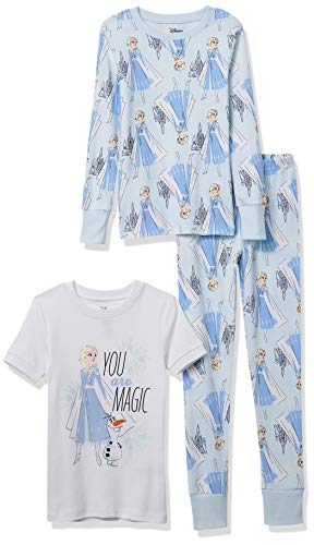 Amazon Essentials Disney | Marvel | Star Wars Toddler Girls' Pajama Set, 3-piece (Previously Spotted Zebra), Frozen/Magic, 3T