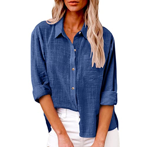 Holiday Deals Under 15 Returns and Refunds My Orders Qr Code Ropa De Lino para Mujer Loose Shirts for Women Fall Womens Dress Tops and Blouses Cotton Tops for Women 3/4 Sleeve,Blue-B,4X-Large