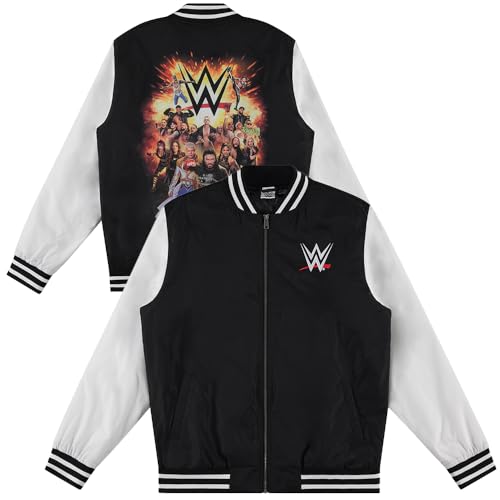 WWE Men's Bomber Jacket Varsity Jacket Men’s Clothing | (X-Large) Black/White