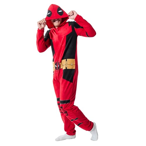 Bioworld Deadpool Superhero Costume Men’s Hooded Union Suit-Medium