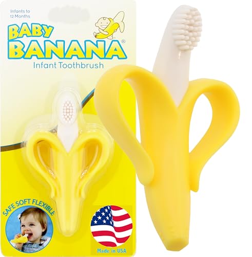 The Original Baby Banana Toothbrush Teether Toy, for Babies Infants Toddlers; USA Family-Owned Business; Teething Relief for Sore Gums, Massaging Soothing; Safest Food Grade Silicone