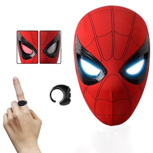 YONTYEQ Spider Superhero Mask Toy with Moving Eyes and LED Lights - Movable Eyes Remote Control, Full Face, Fun for Men - Great for Halloween, Christmas, Cosplay