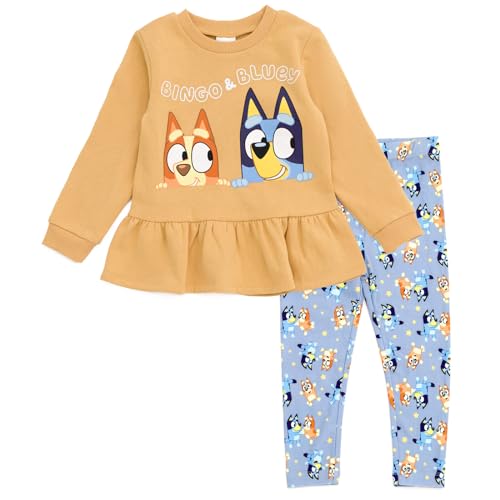 Bluey Bingo Toddler Girls Peplum Sweatshirt and Leggings Outfit Set Orange/Blue Bingo/Bluey 5T