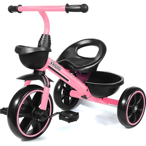 KRIDDO Tricycle for 2-5 Year Olds - Pink Toddler Trike With Gift for 24 Month to 4 Year Old Girls