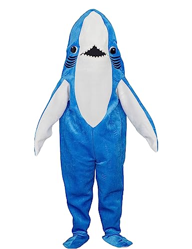 Costume Agent Half Time Show Left Shark Dancing Mascot Blue Zip Jumpsuit Halloween Costume Cosplay