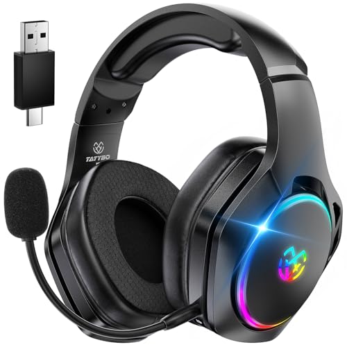 Tatybo Wireless Gaming Headsets for Ps5 Ps4 PC, 40H+ Hrs & 7.1 Surround Sound with Noise Canceling Microphone for Switch Phone (2.4GHz WiFi Mode), ONLY Wired Mode Suit for Xbox Series