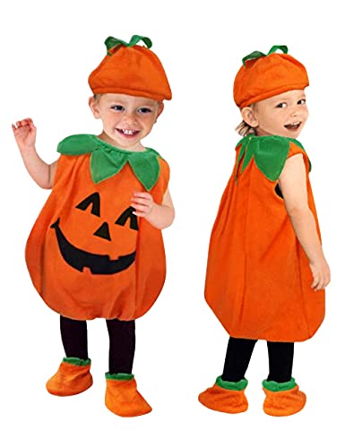 JIFRE Cute Children Halloween Pumpkin Costume for Kids, Toddler Infant Baby Halloween Costume Outfit Set Cosplay for Boys Girls (2-3Y, 2-3T)