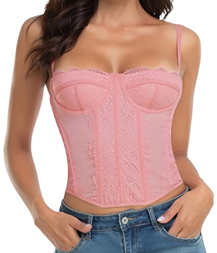 Raxnode Lace Bustier Corset Tops for Women - Sexy Going Out Party Club Top with Buckle