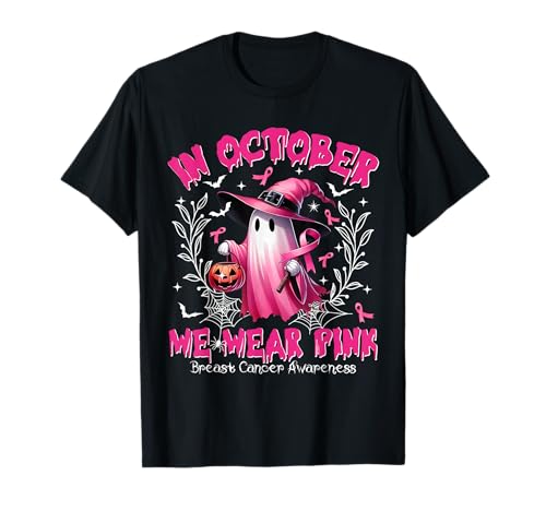 In October We Wear Pink Ghost Witch Breast Cancer Awareness T-Shirt