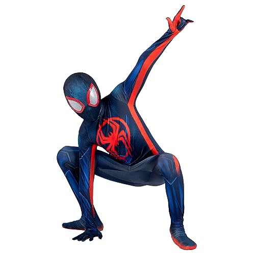 Marvel Miles Morales: Spider-Man Official Youth Deluxe Zentai Costume - Stretch Spandex with Hidden Zippers, Wrist Slits (M) Multi