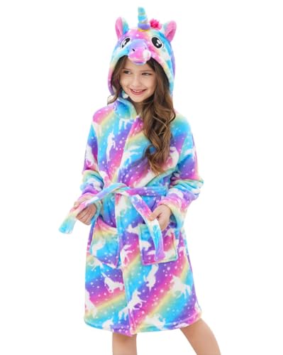 Doctor Unicorn Girls Fleece Hooded Robe Toddler Warm Fuzzy Bathrobe Unicorns 3-4 Years