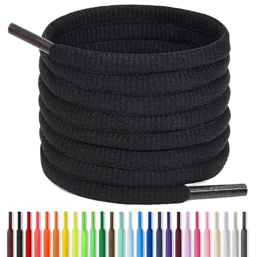 Handshop Half Round Shoelaces 1/4' - Oval Shoe Laces Replacements For Sneakers and Athletic Shoes Sports Black 45.3 inch (115cm)