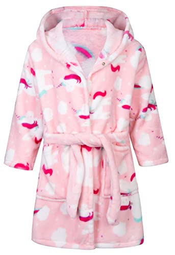 CROOUTN Kids Little Boys Girls Cartoon Hooded Bathrobe Toddler Robe Pajamas Sleepwear ((4-5T),Pink Unicorn robe)