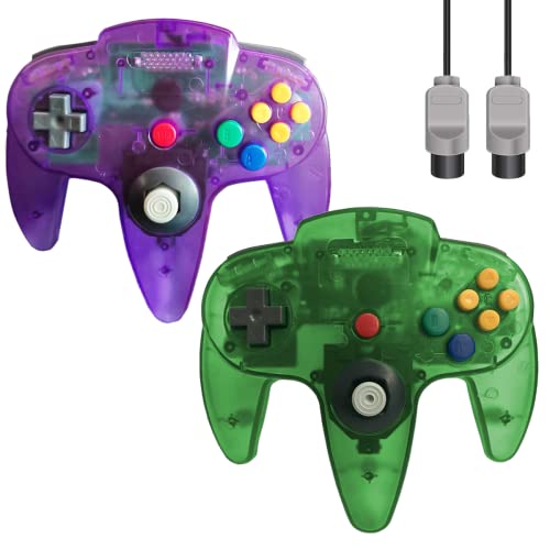 ZeroStory Classic N64 Controller, Wired N64 Controller Upgraded Joystick for N64 Video Game Console (Transparent Green and Transparent Purple)