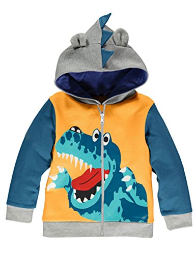 LitBud Boys Jacket for Kids Toddler Cartoon Dinosaur Zipper Packaway Spring Animal Hoodies Coat Size 4-5 Years 5T Christmas Thanksgiving Gifts Yellow