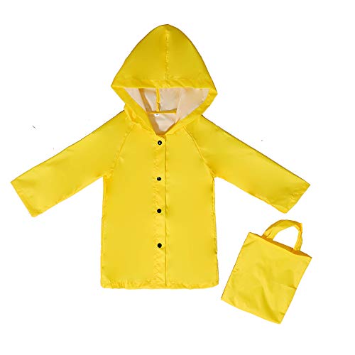 Yiluweinir Age 3-12T Girls Yellow Rain Jacket Kids Hooded Button Down Jacket Raincoat Boys Outdoor Rainwear 2XL