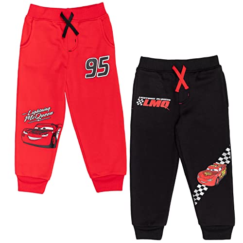 Disney Pixar Cars Lightning McQueen Toddler Boys Fleece 2 Pack Jogger Pants Red/Black 4T