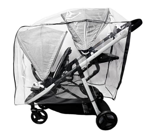 SASHA'S Rain and Wind Cover for Graco Ready2Grow LX 2.0 Double Stroller, Made in USA, Clear, Ventilation Holes, Maximum Coverage (Stroller not Included)