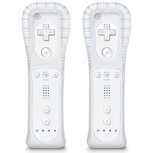 MINSWC Wii Controller 2 Pack, Wii Remote Controller with Silicone Case and Wrist Strap, Wii Remotes Compatible with Nintendo Wii -White