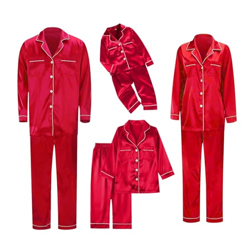 CGGMVCG Family Pajamas Matching Sets Christmas Silk Stain Family Pajamas Matching Sets 2024 Button Down Shirt and Pants Silky Xmas Pjs Jammies for Family Pictures (Red, Women/S) Orders Placed by Me