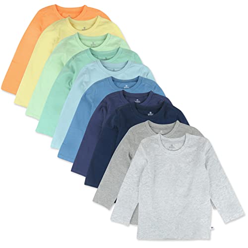 HonestBaby Multipack Long Sleeve T-Shirts Tee 100% Organic Cotton Infant Baby, Toddler, Little Kids Boys, Girls, Unisex, Rainbow Blues, 4T