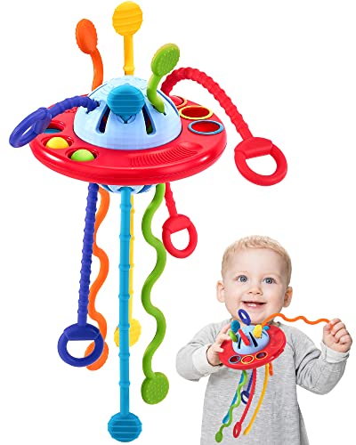 hahaland Toddler Toys - Silicone Pull String Toy for Toddlers Baby 18-24 Months - Baby Fidget Montessori Toys - Sensory Plane Travel Toys for 1 Year Old Boy Gifts