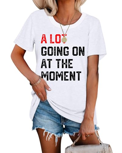 Not A Lot Going On at The Moment T Shirts for Women Funny Letter Printed Tee Tops Saying Shirts Short Sleeve (Red-L)