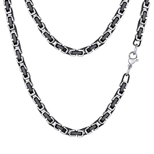 PROSTEEL Byzantine Chain Necklace Men Jewelry Cool Biker Chains Black Stainless Steel Mens Necklaces 20 Inch