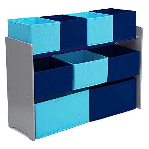Delta Children Deluxe Multi-Bin Toy Organizer with Storage Bins - Greenguard Gold Certified, Grey/Blue Bins