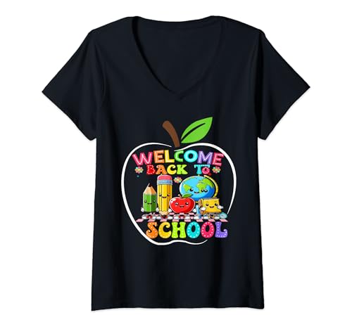 Womens Welcome Back To School First Day of School Teachers Gifts V-Neck T-Shirt