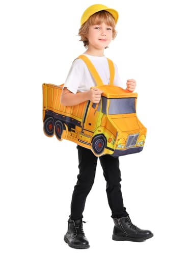 Seasons Dump Truck Costume for Kids 5-7 Years, Construction Truck Costume, Dirty Truck Costume, Yellow