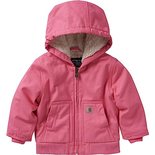 Carhartt Baby Girl's Sherpa-Lined Hooded Canvas Zip-Up Jacket, Pink Lemonade