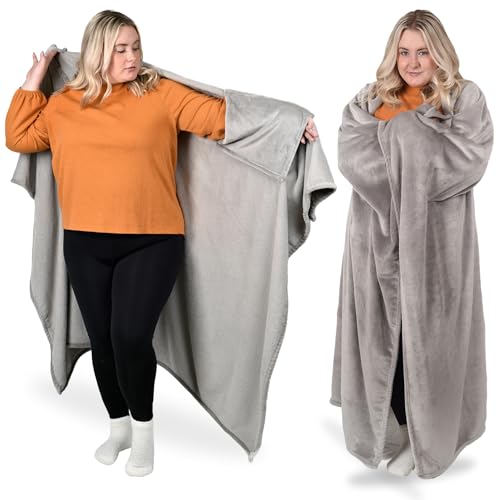 Adult Wearable Blanket with Sleeves - Wearable Blanket Adult - Wearable Blankets for Women - Cozy Gifts for Women and Men, Gifts for Girlfriend - Gifts for Mom - Birthday Gifts for Women Light Gray