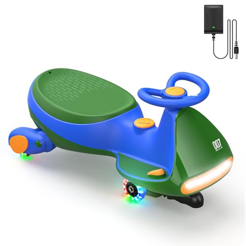 FanttikRide 12V N7 Pro Electric Wiggle Car with Pedal, Rechargeable Battery, 2 in 1 Swing Car, 2 Speed Ride On Toy, Anti-Rollover, Flashing Wheels, Bluetooth, for Ages 3 and Up, 150 Lbs, Green