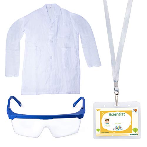 Beelittle Science Lab Kit for Kids Children's Scientist Lab Coat with Goggles ID Card Science Experiment Set for Scientist Costume Dress Up Role Play Laboratory Learning Toy for Age 3-10 (Set A)