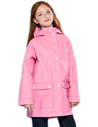 SOLOCOTE Kids Rain Jacket Hooded Lined Rubber RainCoats for Girls Boys Waterproof Windproof, 180806 Fuchsia D 9-10Y