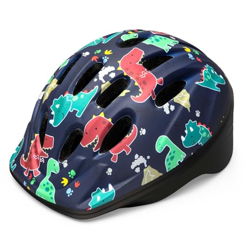 OutdoorMaster Toddler Kids Bike Helmet - Multi-Sport 2 Sizes Adjustable Safety Helmet for Children (Age 3-11), 14 Vents for Kids Skating Cycling Scooter - Dino Volcanoland,S