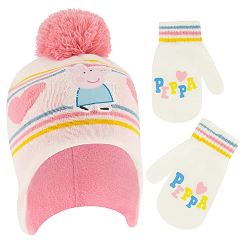 Hasbro Girls Winter Accessory Hat and Mittens Set, Peppa Pig Toddler Beanie for Toddler Ages 2-4 White/Pink